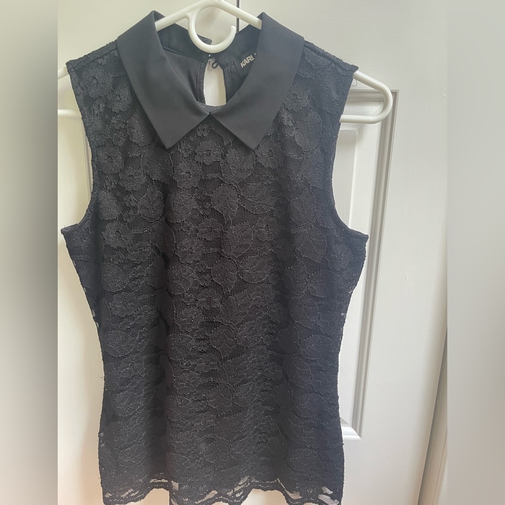 Karl Lagerfeld collared lace sleeveless shirt